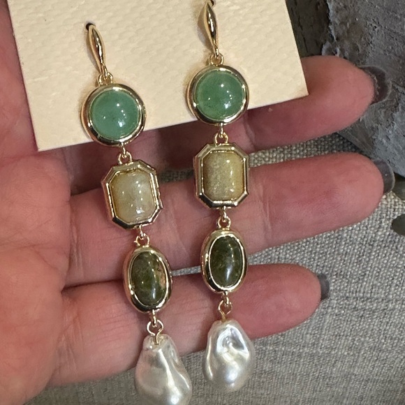 Camila Coelho Gold and Green Pearl Drop Earrings - Picture 6 of 7